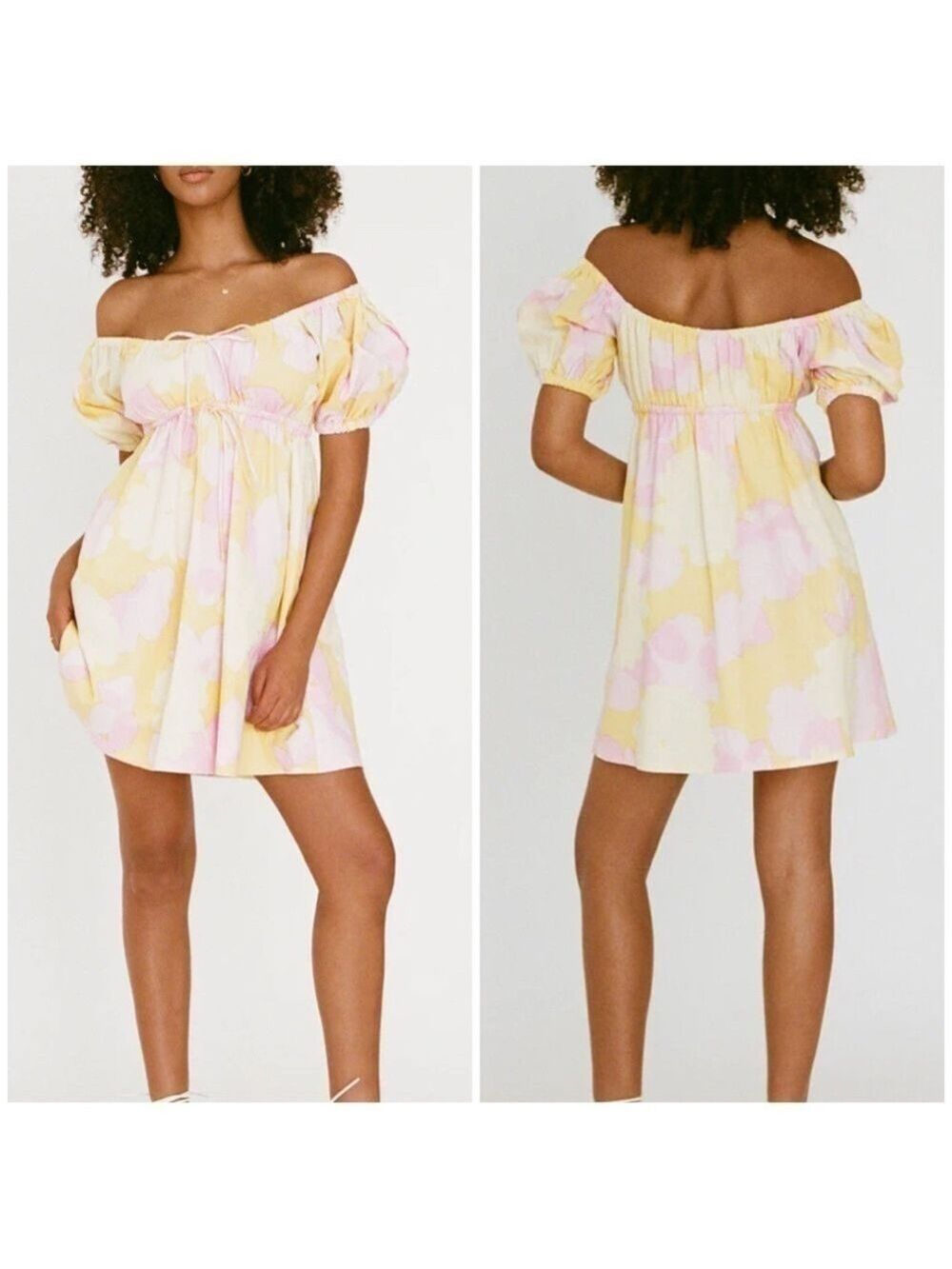Sabo Tarlita Baby Doll Puff Sleeve Printed Mini Dress Linen Blend